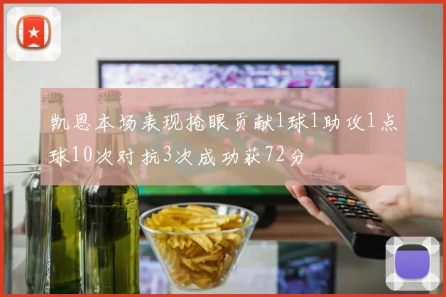 凯恩本场表现抢眼贡献1球1助攻1点球10次对抗3次成功获72分